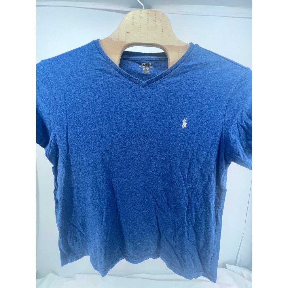 Polo Ralph Lauren Womens Blue Heather V-Neck Short Sleeve Pony Logo T-Shirt L